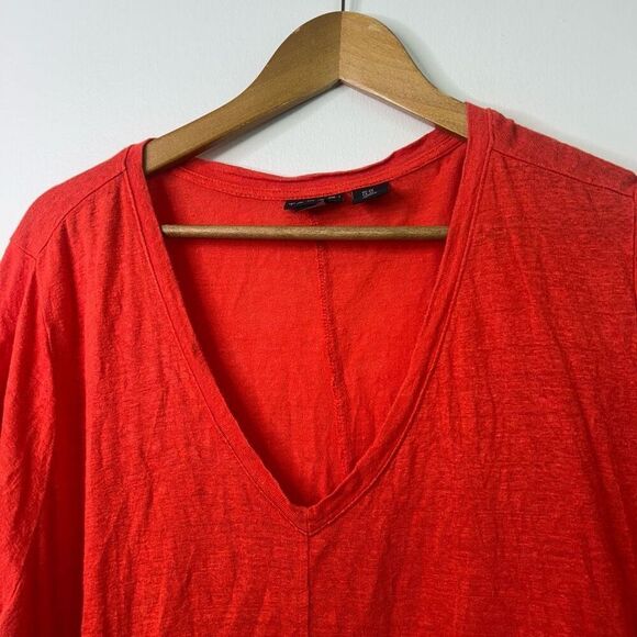 Tahari 2X Red Linen Top V-Neck Short Sleeve Lightweight Coastal Oversized Boho - Picture 2 of 8